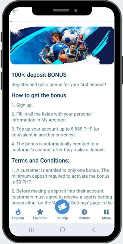 1xbet app bonuses